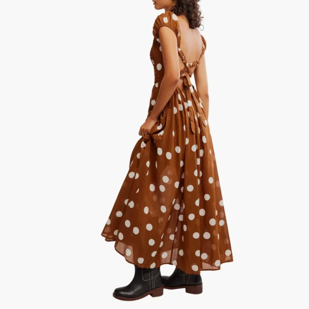 NEW Free People Ultraviolet Dress Polka Dot Maxi Cotton in Oak 4J2 266